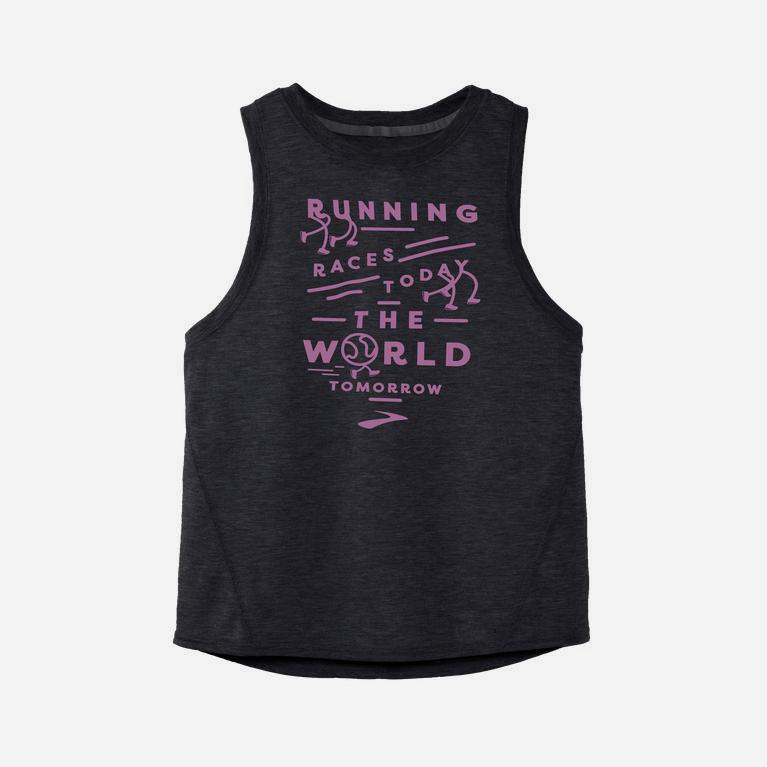 Brooks Distance Graphic Hardlooptanktop voor Dames Zwart (KHFCN-3619)